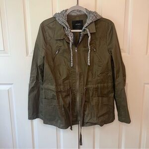 NWT LE3NO utility sweatshirt jacket army green cotton drawstring hoodie M